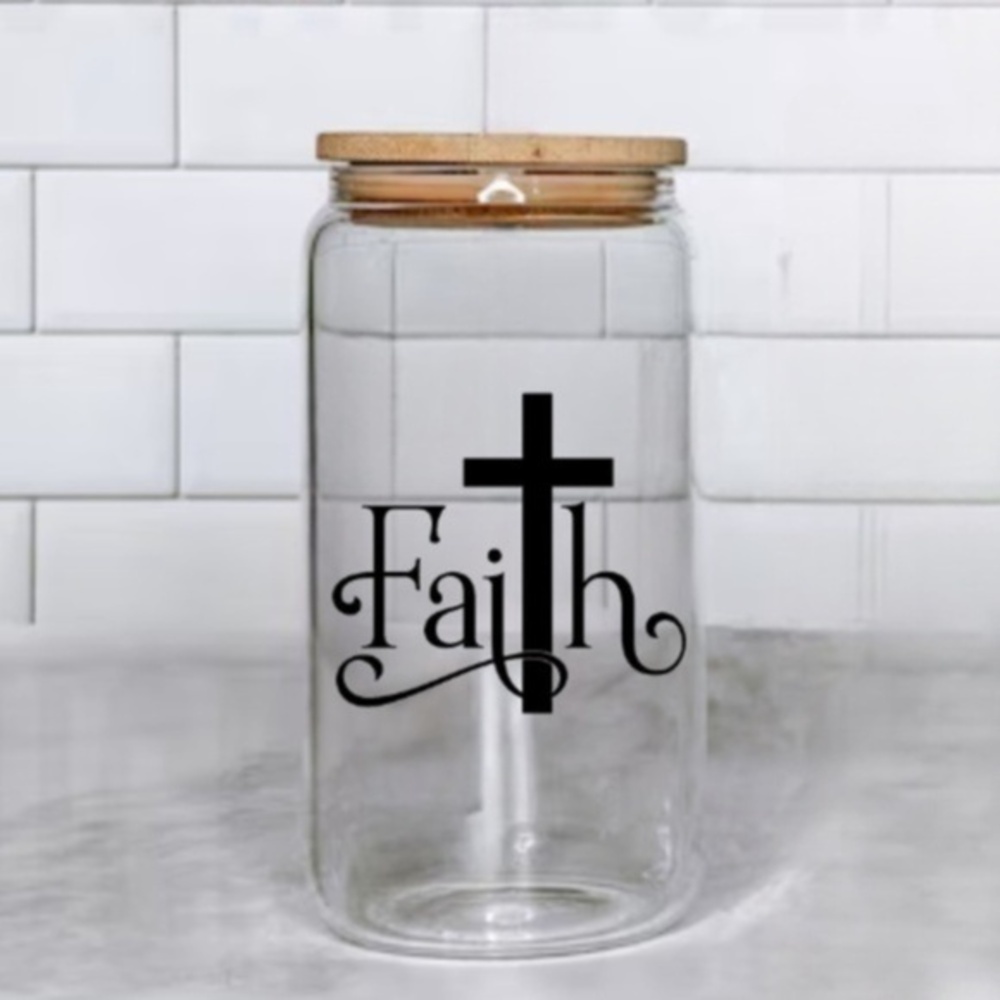 Faith Cross Glass Cup